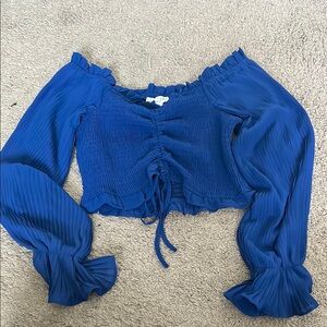 Blue Off-Shoulder Smocked Top